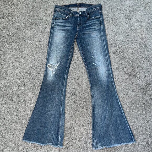 AGOLDE MADISON 70s FLARE VOYAGER Distressed BLUE JEANS Made in USA W28 L32 - Picture 1 of 16
